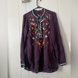 Johnny Was Dark Purple Embroidered Tunic